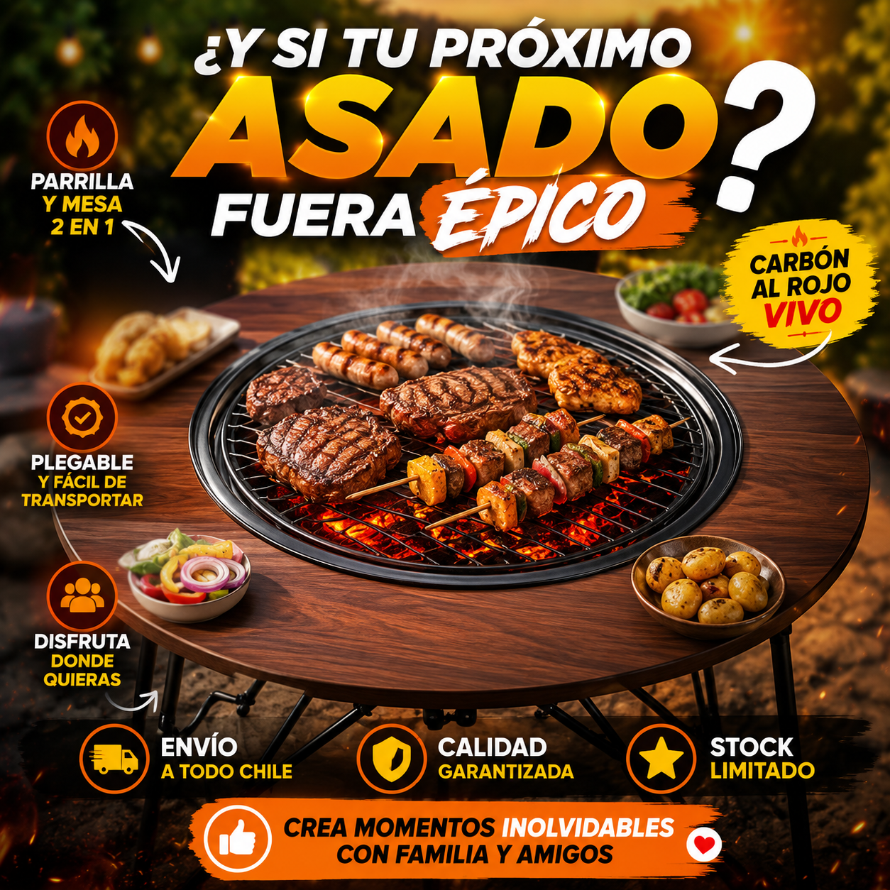 🔥 FireTable™ | Mesa BBQ Plegable Premium