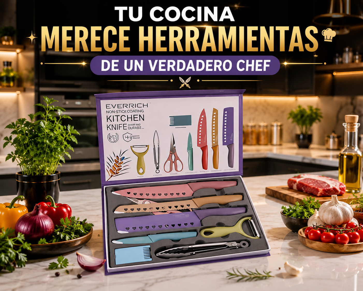 🔪 kITCHEN ™️ Set Profesional de Cuchillos de Chef – 8 Piezas Todo en Uno
