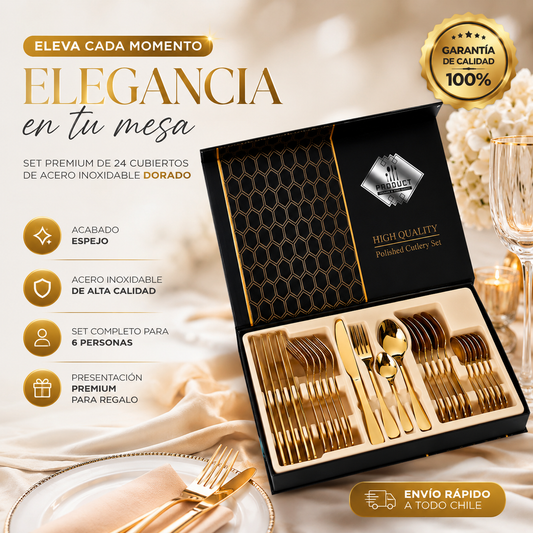 ✨🍴Juego De Cubiertos De 24 Piezas Dorado 🍽✨ACERO INOXIDABLE.